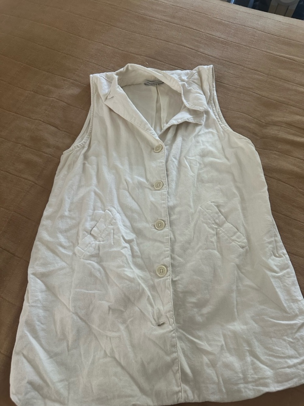 Sleeveless Button Front White Linen Vest